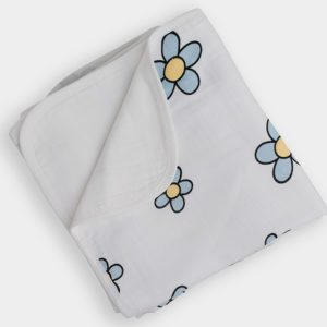 Sky Blue & Orange Flower Reversible Medium Baby Blanket 35 x 35 inch