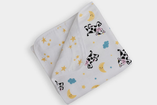 Cow & Starlight, Star Bright Reversible Medium Baby Blanket 35 x 35 inch