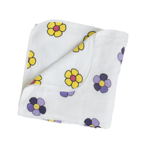 Sunshine Yellow and Royal Purple Flower Reversible Baby Blanket