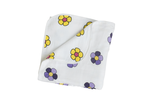 Sunshine Yellow and Royal Purple Flower Reversible Baby Blanket