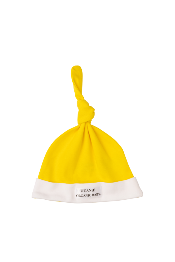 Sunshine Yellow Logo Deanie Organic Baby Hat