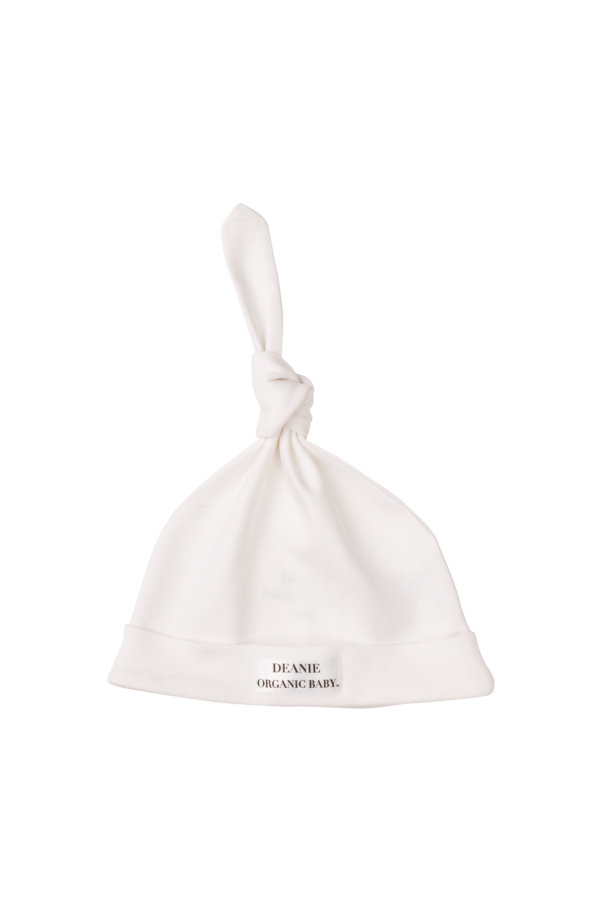 White Logo Deanie Organic Baby Hat