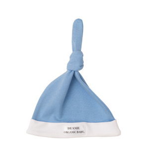 Light Blue Logo Deanie Organic Baby Hat